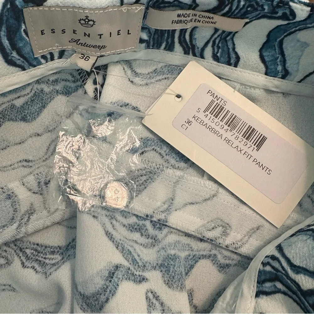 Essentiel Antwerp Kebarbra Relax Fit Blue & White Design Ankle Pants sz 36 EU